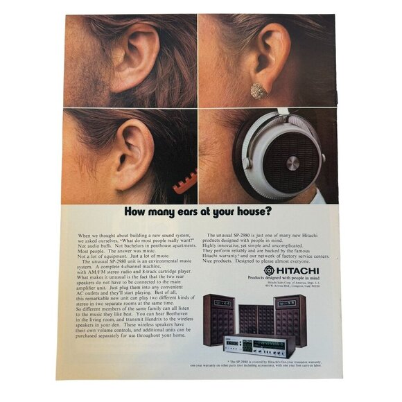 Vintage 1974 Hitachi Stereo Sound System Advertisement Print - Picture 1 of 4